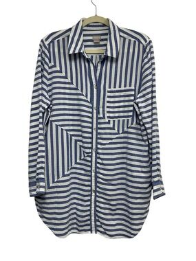 Chico's Poplin button down Tunic Blue and White Striped Women’s Shirt